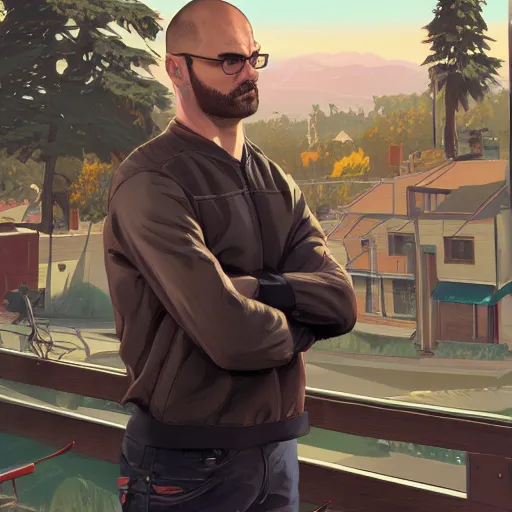 Image similar to Northernlion (Ryan Letourneau) in GTA 5 loading screen, intricate, highly detailed, digital painting, artstation, concept art, sharp focus, illustration, art by greg rutkowski and alphonse mucha