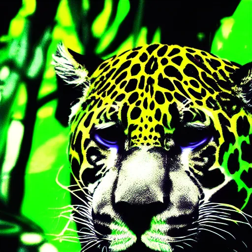 Image similar to a neon jaguar in the jungle