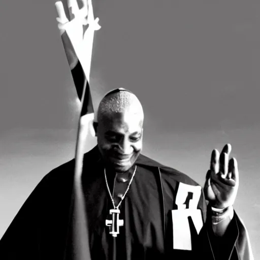 Prompt: black pope in a lgbt robe performing a nazi salute, colorized