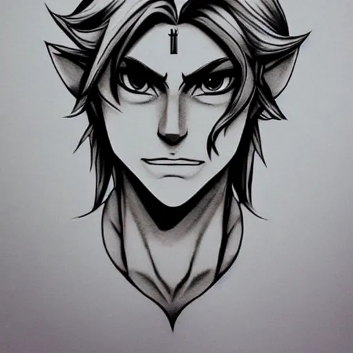 Image similar to tattoo design, stencil, portrait of link from zelda series by artgerm