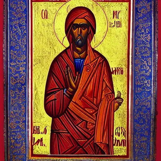Prompt: Byzantine icon by William Turner