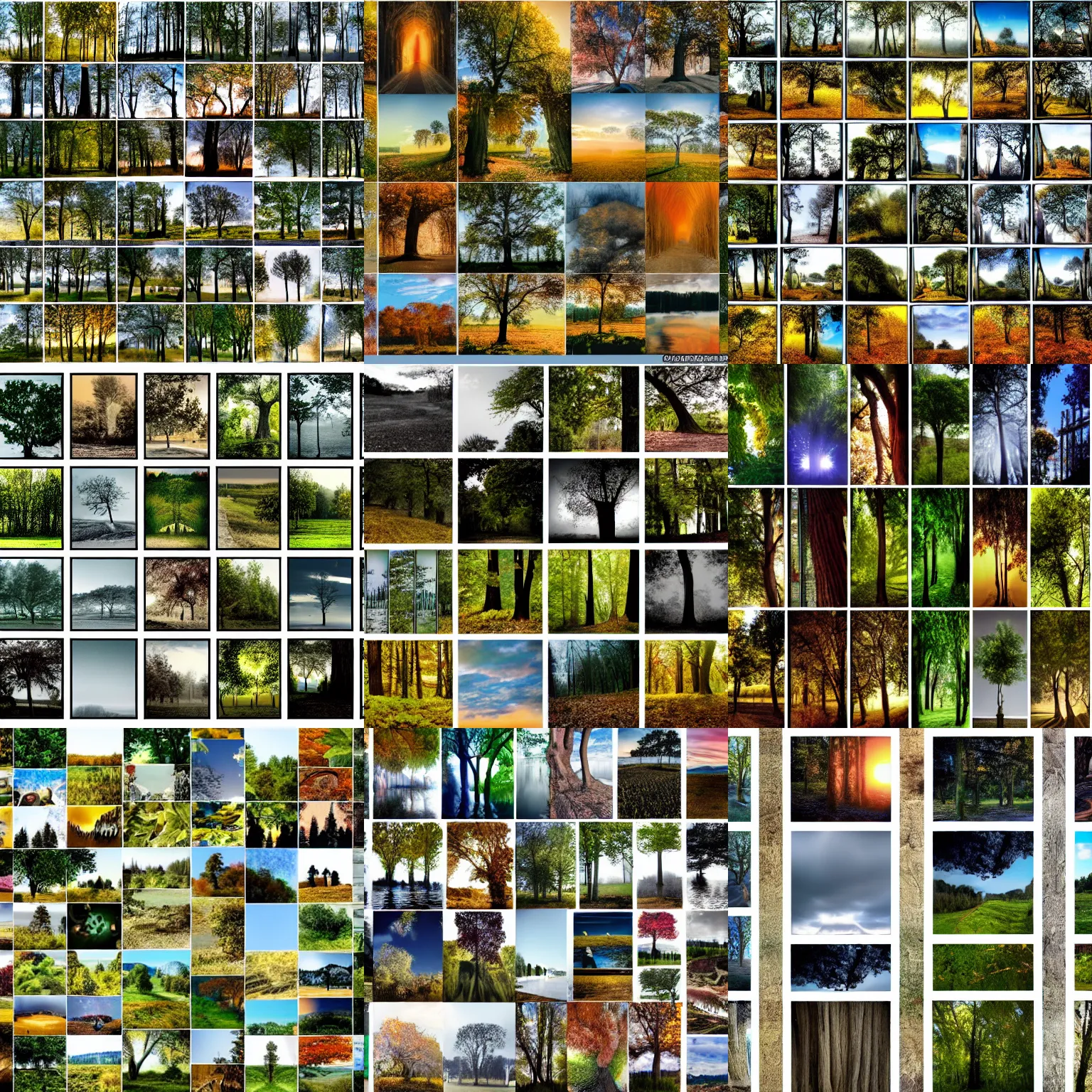 Prompt: nine images arranged in three rows and three columns each containing nine images arranged in three rows and three columns of : a photo of a tree