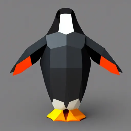 Image similar to low-poly penguin in sci-fi outfit