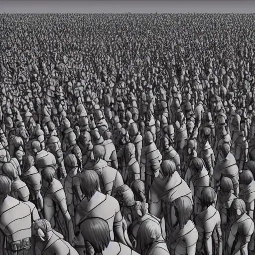 Prompt: a million ( ( tall titans ) ) from shingeki no kyojin walking on a remote location of europe, realistic, 3 d