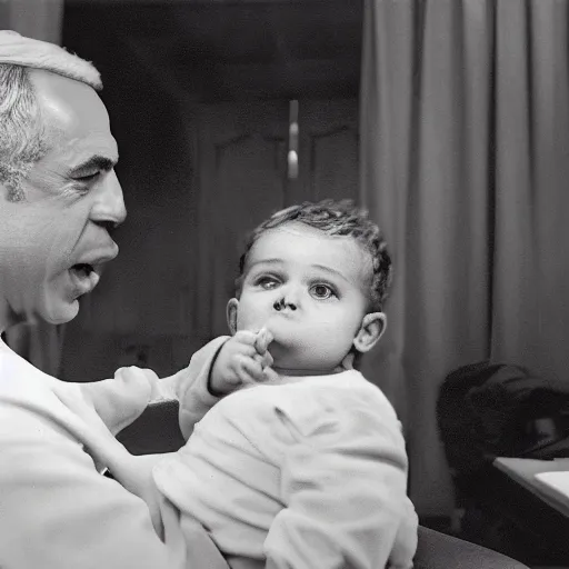 Image similar to benjamin netanyahu as a baby being breast fed by yair lapid. digital painting, high detail, 8 k, film still