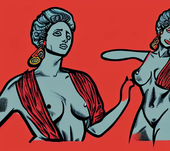 Image similar to beautiful stylish character concept art of the venus de milo in the style of virgil abloh with nascar colors and corporate logos