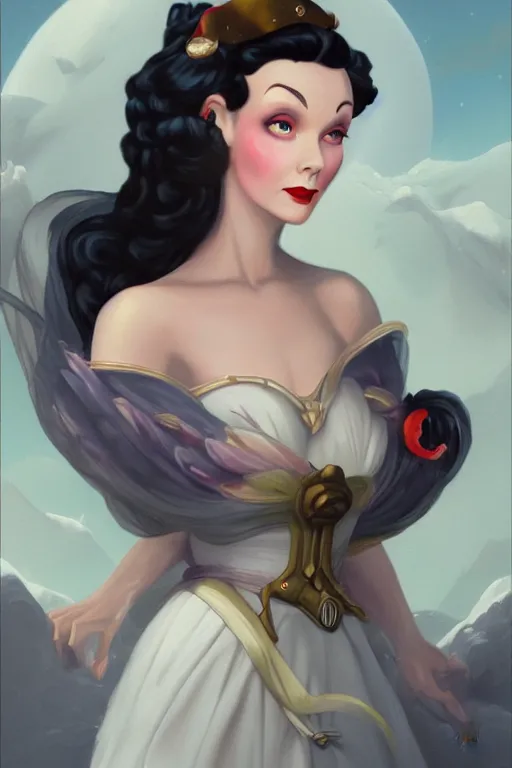 Image similar to beautiful hq matte painting portrait of vivien leigh as snow white, by peter mohrbacher greg rutowski