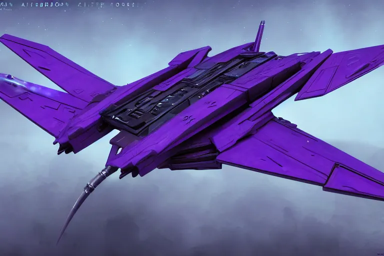 Prompt: alien military fighter spacecraft, purple, futuristic, apocalyptic, by jon aaron kambeitz, katsuhiro otomo, heng z, concept art, insanely detailed, raytracing, octane, unreal engine, trending on artstation