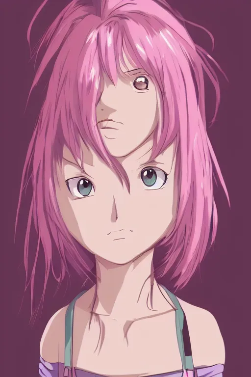 Image similar to high definition anime portrait of a pink haired anime woman, by Studio Ghibli, trending on artstation, sharp high quality anime, digital art, photoshop, proportionate