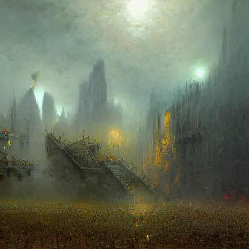 Prompt: UHD abstract painting of Industrialized Political Persecution, by Antonio Caparo and Ferdinand Knab and Greg Rutkowski, Todd McFarlane, Albert Bierstadt, tonalism, concept art, tonalism illustration, detailed, UHD, photorealistic, correct face, trending on artstation