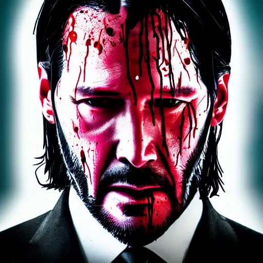 Prompt: john wick blood splattered, ( sony a 7 r iv, symmetric balance, polarizing filter, photolab, lightroom, 4 k, dolby vision, photography awardm, voque, perfect face )