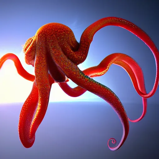 Prompt: hyperrealism simulation of parallel universe octopuses floating in deep space in surreal scene from art house movie from future by caravaggio rendered in blender and octane render