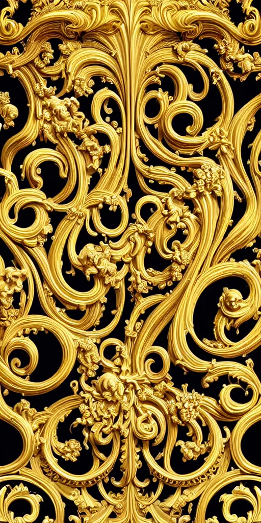 Image similar to the source of future growth dramatic, elaborate emotive Golden Baroque and Rococo styles to emphasise beauty as a transcendental, seamless pattern, symmetrical, large motifs, bvlgari jewelry, rainbow liquid splashing and flowing, Palace of Versailles, 8k image, supersharp, spirals and swirls in rococo style, medallions, iridescent black and rainbow colors with gold accents, perfect symmetry, High Definition, sci-fi, Octane render in Maya and Houdini, light, shadows, reflections, photorealistic, masterpiece, smooth gradients, high contrast, 3D, no blur, sharp focus, photorealistic, insanely detailed and intricate, cinematic lighting, Octane render, epic scene, 8K