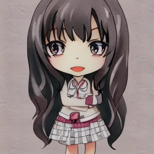 Image similar to beautiful water color concept art of the face detailing cute nendoroid girl in the style of line art, toon rendering, close-up, flat, lacking in three-dimensionality, flat tone, unshaded, flat shading