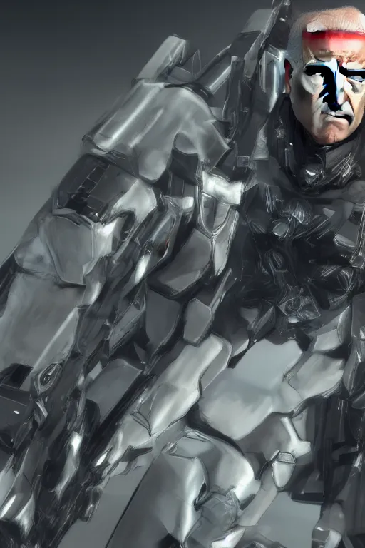 Image similar to joe biden in metal gear rising revengeance, metal gear rising, metal gear, joe biden, octane render, 8 k, realistic face, realistically proportioned head, realistically proportioned face