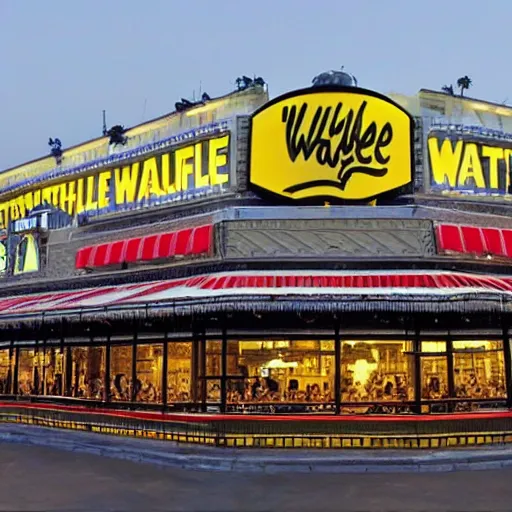 Prompt: waffle house restaurant at the kaaba mecca, realistic