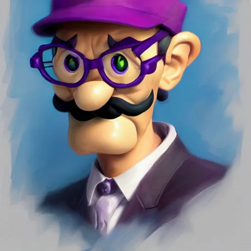 Image similar to waluigi by stanley artgerm lau, wlop, rossdraws, james jean, andrei riabovitchev, marc simonetti, yoshitaka amano, artstation, cgsociety,