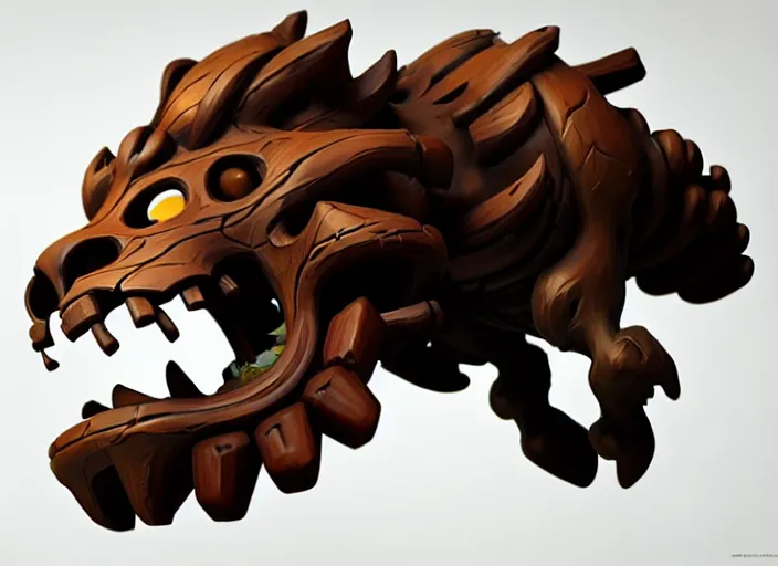 Image similar to brown wooden festeroot lion skull treant head, stylized stl, 3 d render, activision blizzard style, hearthstone style, darksiders art style, greg rutkowski style