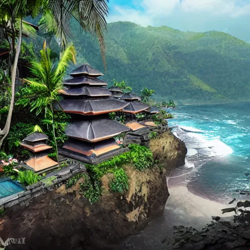 Prompt: A beautiful, perfect, impressive, amazing concept art digital CG painting of a place in Bali, trending on ArtStation, Unreal Engine