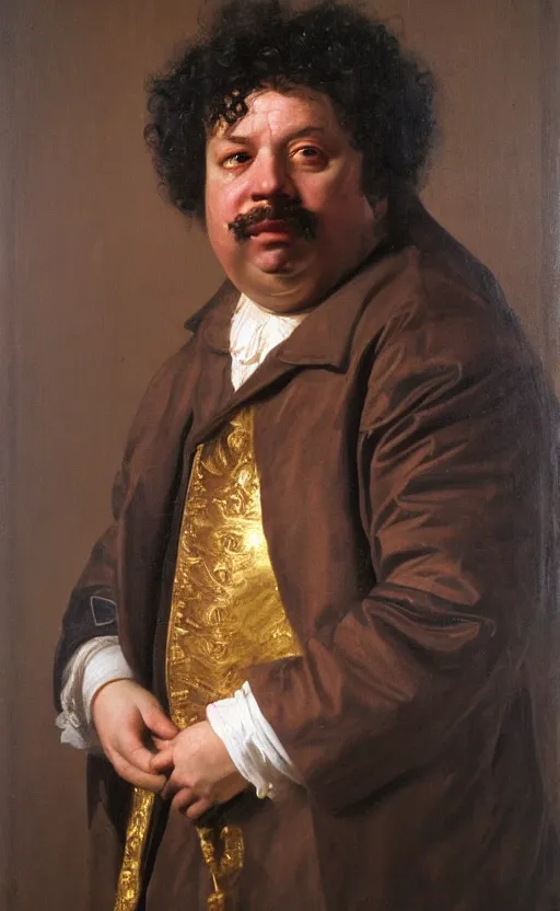 Image similar to Portrait of Alexandre Dumas, oil on canvas, highly detailed, by Kramskoy, 8k