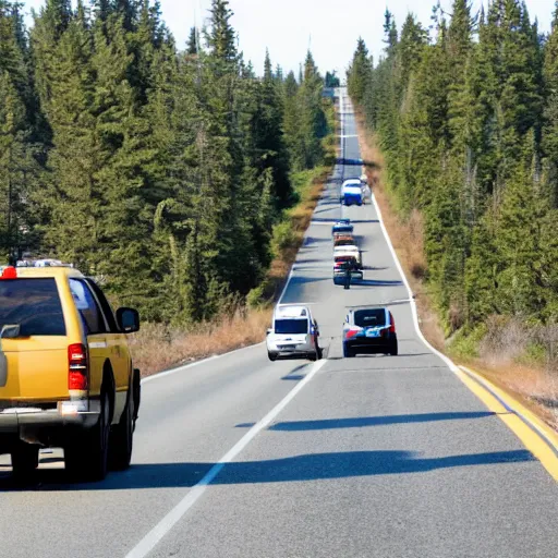 Prompt: Sasquatch tossing a tree into highway traffic-n 6