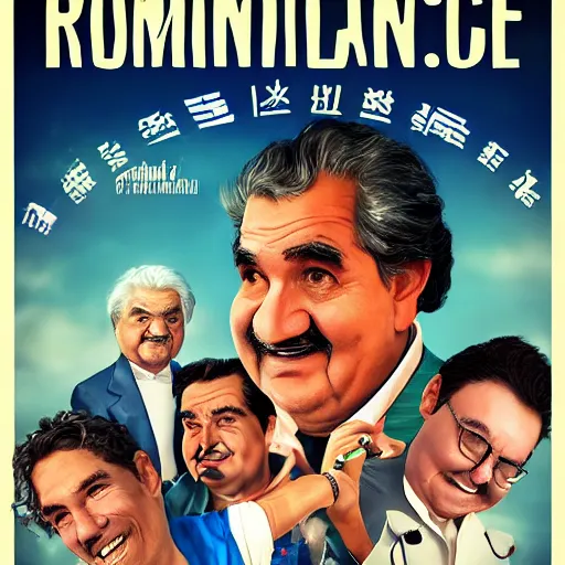 Image similar to poster for a romantic comedy movie starring jose mujica, movie poster, advertisement, high detail, sharp, digital art, trending on artstation