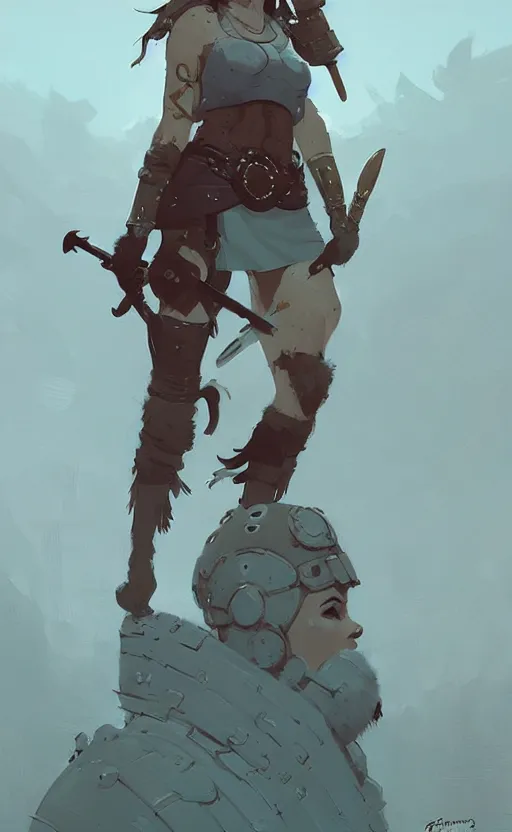 Image similar to female celtic warrior by atey ghailan, by greg rutkowski, by simon stalenhag, by greg tocchini, by james gilleard, by joe fenton, by kaethe butcher dynamic lighting, gradient light blue, brown, blonde cream and white color scheme, grunge aesthetic