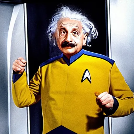 Image similar to albert einstein as the star trek enterprise captain