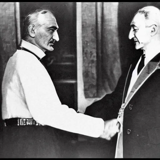 Prompt: enver pasha and ataturk shaking hands, anime style