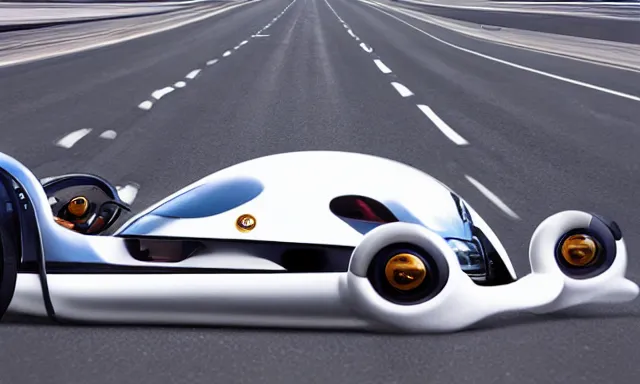 Prompt: bugatti hovercraft hovering above road, solar punk product photo