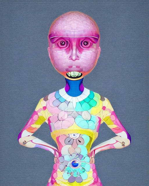 Prompt: A portrait of a woman with a dress designed by Takashi Murakami, fashion art by beeple