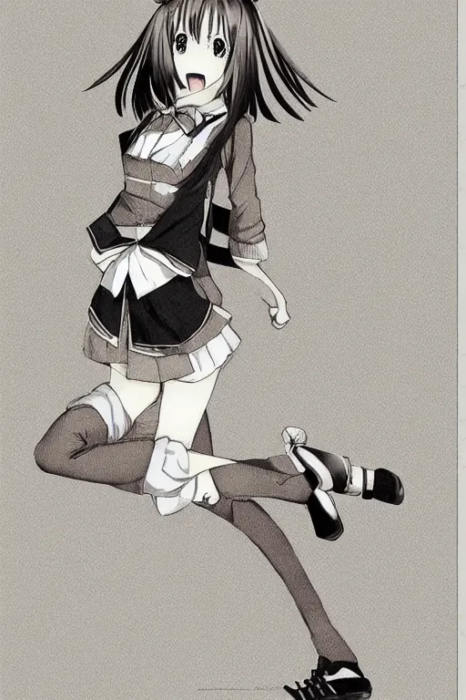 Image similar to A japanese manga high school girl, full body, high detail portrait, jump, hakusensha