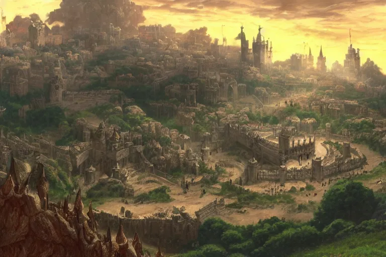 Image similar to a detailed matte landscape painting of king richard the lionhearted as a shonen anime protagonist attacking jerusalem, 8 k, volumetric lighting, in the style of disney, art by kentaro miura and akira toriyama