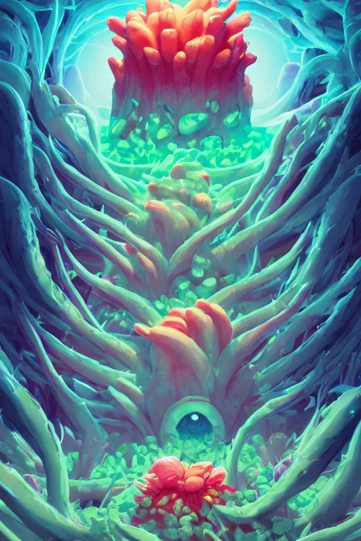 Image similar to roots cactus sushi cristal smurf ghost creature animal sushi cristal very big eye roots cactus elemental flush of force nature micro world fluo fishscale, behance hd by jesper ejsing, by rhads, makoto shinkai and lois van baarle, ilya kuvshinov, rossdraws radiating a glowing aura global illumination ray tracing hdr