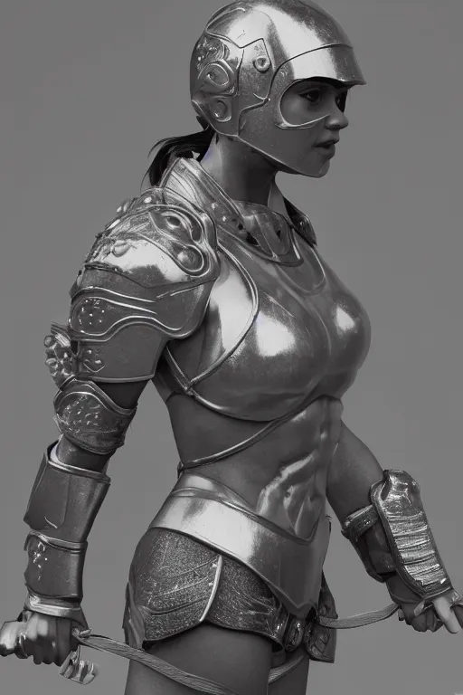 Prompt: a highly detailed sculpt of athletic girl in armor, cinematic light, featured on artstation, octane render, path tracing, sharp focus, 4 k