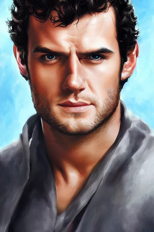 Prompt: herry cavill, attractive male, painting by artgerm