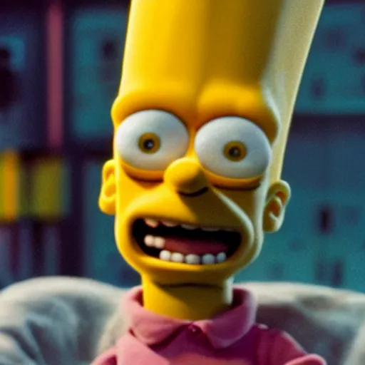 Image similar to bart simpson goes to college in the simpsons live action film, paramount pictures, directed by alan parker, full HD, cinematic lighting, award winning, anatomically correct