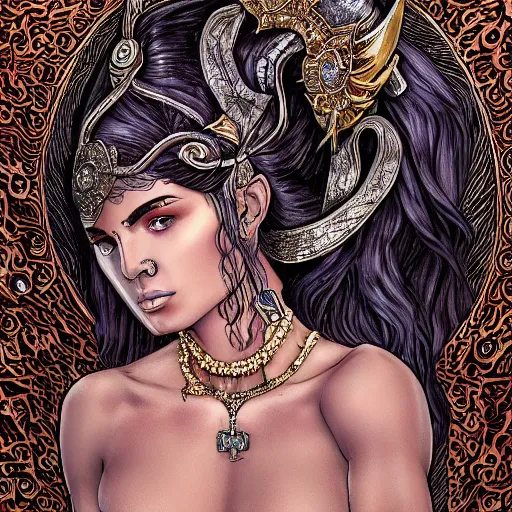 Image similar to a beautiful portrait of a new unique Greek goddess of destruction, hyper detailed