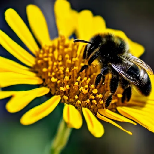 Image similar to a macro shot of a bumble bee pollinating a flower