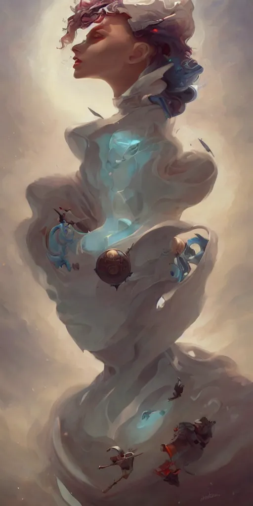 Image similar to the artwork of peter mohrbacher, flowing fabric robot prince