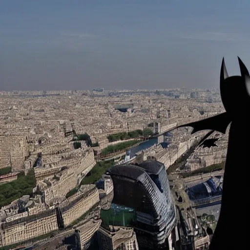 Image similar to batman climbing the eiffel tower