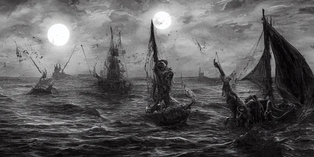 Prompt: Blood is our fountain of faith. In darkness we dwell, shadows with tales to tell. We sail with Charon until the shores of Acheron by Kristian Wahlin