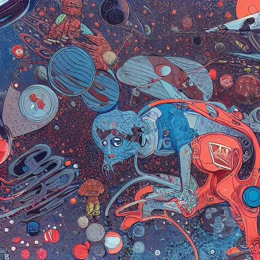 Prompt: james jean art of a part in space, hyper detail