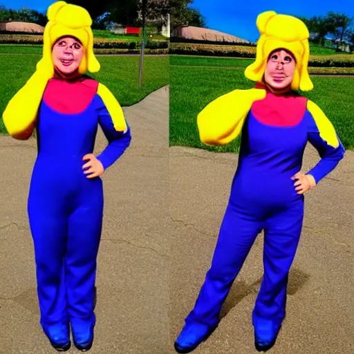 Image similar to beautiful woman dressed as a teletubbie