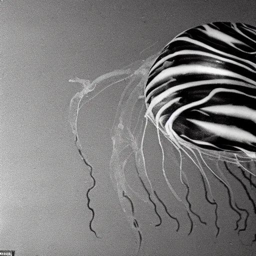 Image similar to A photogram from The First Video of an Extremely Rare Jellyfish Captures Its Striped Tentacles and Spotted, Pulsing Body, HDR, Hyper detailed