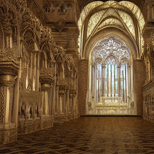 Image similar to a hyperrealistic 3 d render of a delicate ivory sculpture of an ornate detailed cathedral populated by mandelbrot fractals, micro detail, unreal engine, backlit lighting, octane renderer, catholicpunk, glowing, photorealistic, physically based rendering, angelic, carved soap, trending on cgsociety