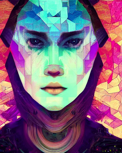 Prompt: glitch art close up portrait vampire, glitches, vaporwave, highly detailed, very intricate, graphical errors, neon glitch, chromatic aberration, harsh lighting, award - winning, unreal engine 5, illustration by mandy jurgens and alphonse mucha and alena aenami, glitch color palette, featured on artstation