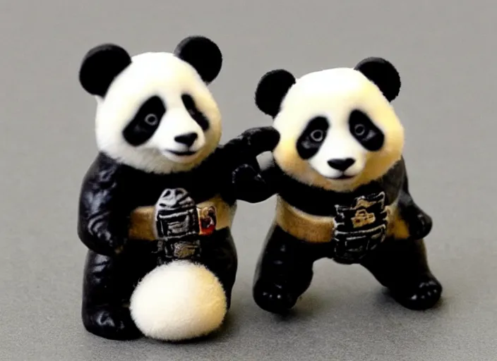 Prompt: Images on the store website, eBay, Full body, Miniature of a Panda fighting a cop