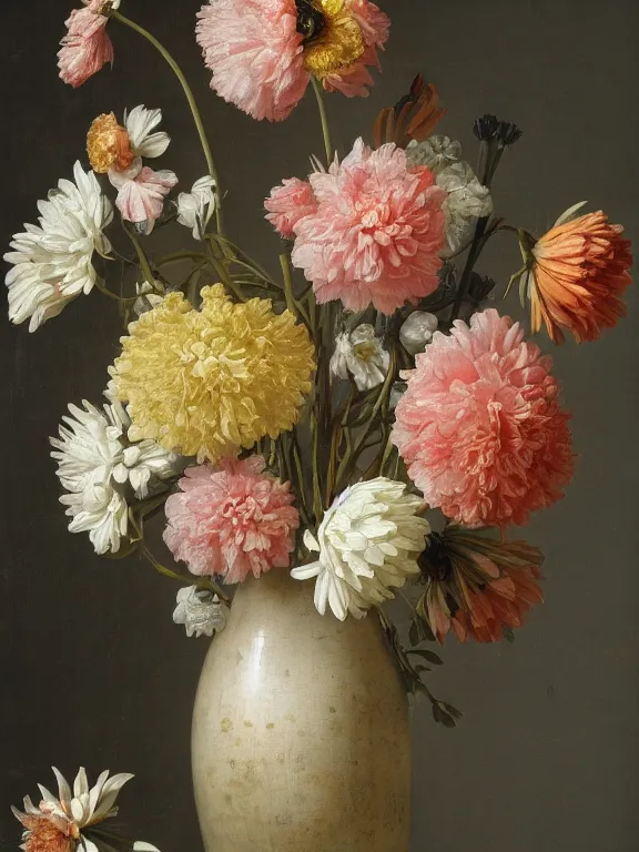 Image similar to Vase of Flowers 1722 Jan van Huysum ,getty museum jan van huysum flowers but made of little robotic structures