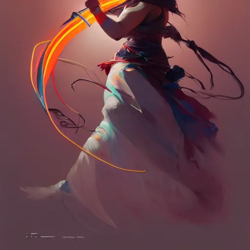 Image similar to curvy asian ethnic warrior girl, digital illustration by ruan jia on artstation, outlined by whirling illuminated neon lines and fine lines swirling in circles by jesper ejsing and rhads and makoto and shinkai and lois van baarle, digital art, trending on artstation - h 9 6 0